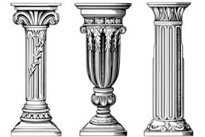 Ancient Column Collection Vintage Illustrations of Roman and Greek Antique Architecture. vector