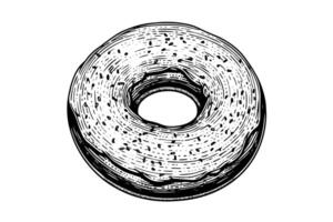 Tasty donut engraving style. Hand drawn ink sketch illustration. vector