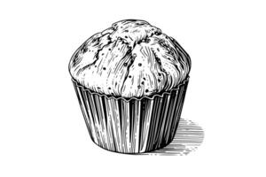 Cupcake hand drawn ink sketch. Engraved style retro illustration. vector