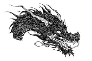 Black dragon head hand drawn ink sketch. Engraved style illustration. vector