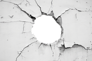 Light cracked wall. Broken wall with white isolated hole in center png