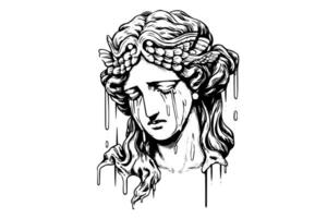 Aphrodite head hand drawn ink sketch. Engraved style illustration. vector