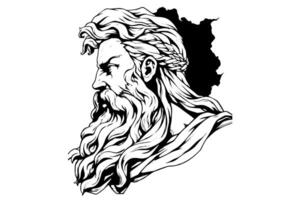 Zeus cabeza mano dibujado logo tinta bosquejo. grabado estilo ilustración. vector