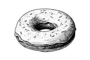 Tasty donut engraving style. Hand drawn ink sketch illustration. vector