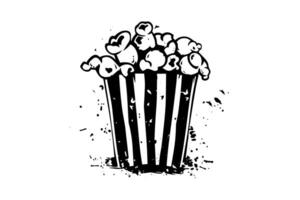 Vintage Popcorn Illustration Hand-Drawn Sketch. Cinema Logotype. vector