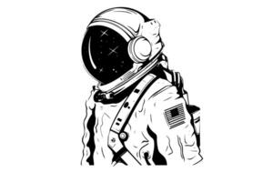 Astronaut spaceman hand drawn ink sketch. Engraving style illustration. vector