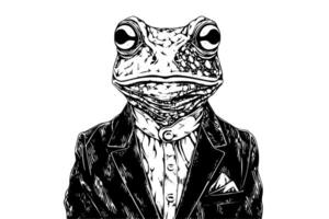 Vintage Hand-Drawn Frog in Suit and Tie Illustration of Dapper Amphibian in Forest Setting vector