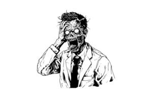 Zombie office worker hand drawn ink sketch. Engraved style illustration. vector