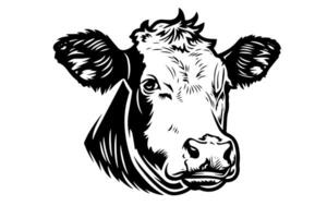 Dairy Delight Vintage Sketch of a Holstein Cow Head Logotype. vector