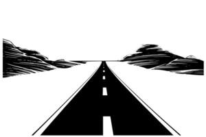 Simple road hand drawn ink sketch highway landscape. Engraved style illustration. vector