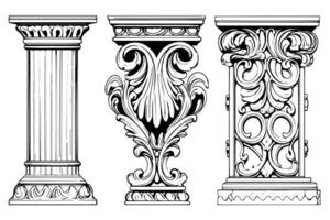 Ancient Column Collection Vintage Illustrations of Roman and Greek Architecture Element. vector