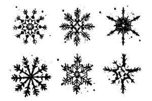 grunge lino cortar copos de nieve sellos colección embalar. afligido texturas colocar. blanco geométrico formas ilustración. vector