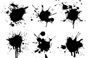 Ink Splatter Set Grunge Stains, Drops, and Splashes in Black and White. vector