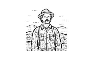 Vintage Farmer Sketch Illustrated Portrait of a Rural Worker. vector