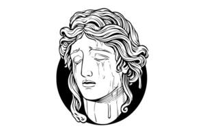 Aphrodite head hand drawn ink sketch. Engraved style illustration. vector