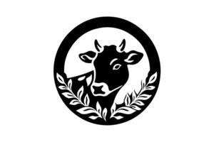 minimalista tinta silueta vaca y ramas logotipo o emblema diseño. aislado en blanco antecedentes. ilustración. vector