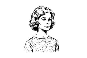 Vintage Engraved Portrait Woman in Retro Style Drawing. vector