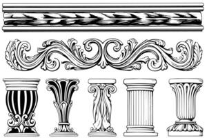 Ancient Column Collection Vintage Illustrations of Roman and Greek Architecture Element. vector