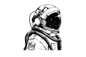 Astronaut spaceman hand drawn ink sketch. Engraving style illustration. vector