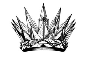 Futuristic crown hand drawn ink sketch. Engraved style illustration. vector