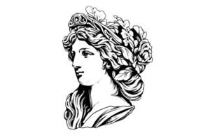 Aphrodite head hand drawn ink sketch. Engraved style illustration. vector