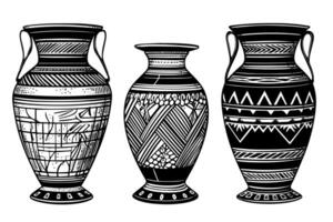 Set of ancient vase hand drawn ink sketch. Engraved style illustration. vector