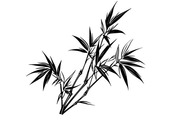 Hand drawn ink sketch of bamboo leaves and branches.