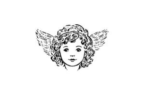 Vintage Angelic Cherub Engraved Sketch Illustration of a Cherubic Figure, Symbolizing Innocence and Divine Love. vector