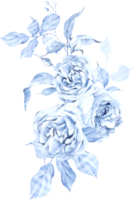 Watercolor wedding bouquet with tender blue roses flower and leaves. png