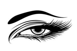 Clásico ojo intrincado xilografía diseño con detallado grabado, gráfico mujer ojo bosquejo. vector