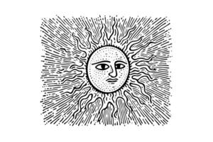 Vintage Celestial Face Engraved Retro Illustration of Sun and Moon. vector