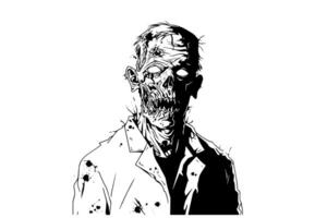 Zombie office worker hand drawn ink sketch. Engraved style illustration. vector