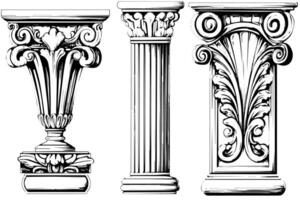 antiguo columna colección Clásico ilustraciones de romano y griego arquitectura elemento. vector