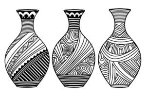 Set of ancient vase hand drawn ink sketch. Engraved style illustration. vector