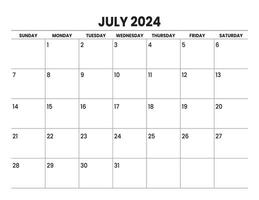 2024 julio calendario con domingo comienzo vector