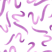 Native geometric curves. Flying wavy lines. Purple squiggles seamless pattern. Abstract brush strokes in dopamine color. Scribble for party, birthday package. Watercolor illustration png