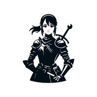 female knight in black simple illustration vector