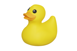 Yellow rubber toy in the shape of duck bird 3d rendered icon isolated png