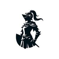 female knight in black simple illustration vector