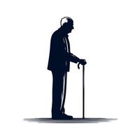 Elderly man standing with cane silhouette illustration. Old man pose silhouette in black color. father day Use. Pro Vecto vector