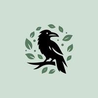 Black silhouette of a Raven Leaves Logo Template vector