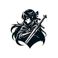 female knight in black simple illustration vector