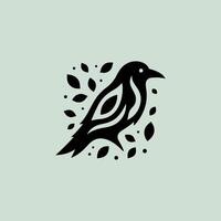 Black silhouette of a Raven Leaves Logo Template vector