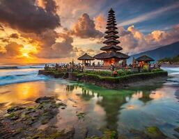 hermosa templo en bali durante fiesta foto