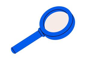 Hand drawn cute cartoon illustration magnifying glass. Flat searching optical tool sticker in doodle style. Discover or explore icon. Searching for opportunity. Data analysis. Isolated. vector