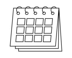 Hand drawn cute outline illustration of calendar with blank page. Flat timetable or schedule page in line art doodle style. Planning or time management icon. Event deadline. Isolated on white. vector