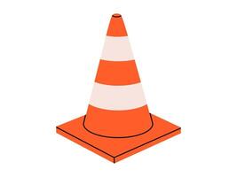 Hand drawn cute cartoon illustration of traffic cone. Flat road warning or caution sign in colored doodle style. Attention striped barrier icon. Stop signal. Settings or fix problem. Isolated. vector