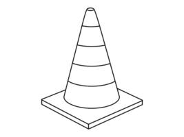 Hand drawn cute outline illustration of traffic cone. Flat road warning or caution sign in line art doodle style. Attention striped barrier icon. Stop signal. Settings or fix problem. Isolated. vector