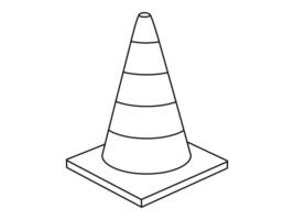 Hand drawn cute outline illustration of traffic cone. Flat road warning or caution sign in line art doodle style. Attention striped barrier icon. Stop signal. Settings or fix problem. Isolated. vector