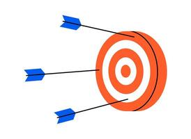 Hand drawn cute illustration of arrow miss center of target. Flat doodle failure shot. Wrong strategy icon. Unsuccessful attempt. Finding solution. Lost opportunity. Lose competition. Isolated. vector